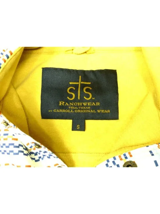 STS Ranchwear Mustard Hoodie With Aztec Print Hood & Buttons Size S Cotton Blend - Picture 4 of 12